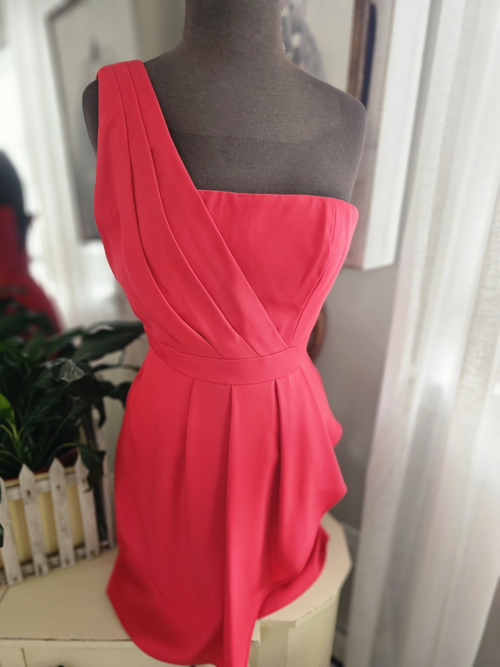 BCBGMaxAzria Bright Coral Asymmetrical One-Shoulder Dress